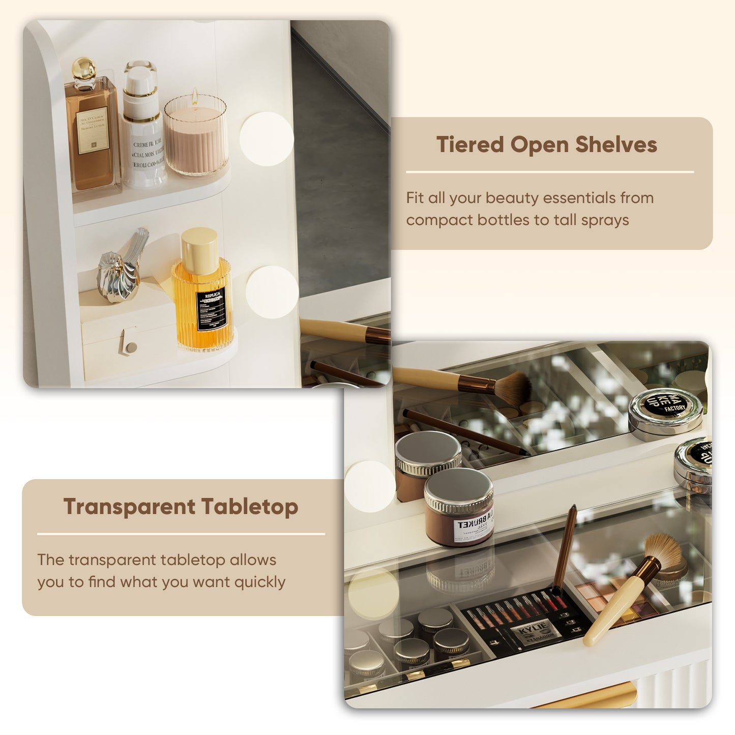 Save 50% - 37" Fluted Makeup Vanity Desk with LED Mirror, 5 Drawers & Glass Top, Vanity Table with Cabinet, Chair and Charging Station, 3 Light Modes for Bedroom