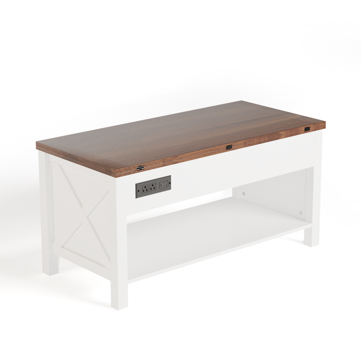 Save 50% - 4-in-1 Lift Top Coffee Table with LED Lights & Charging Station, White Center Table with Hidden Storage for Living Room & Office