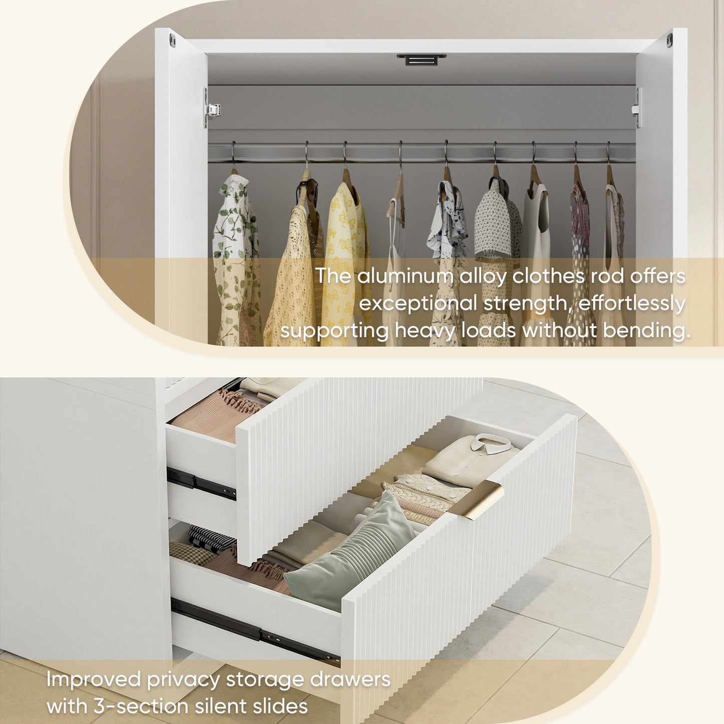 Save 50% - 70" Modern Wooden Wardrobe Closet with 2 Doors & 2 Drawers – Clothing Storage Armoire with Hanging Rod and Gold Handles for Bedroom