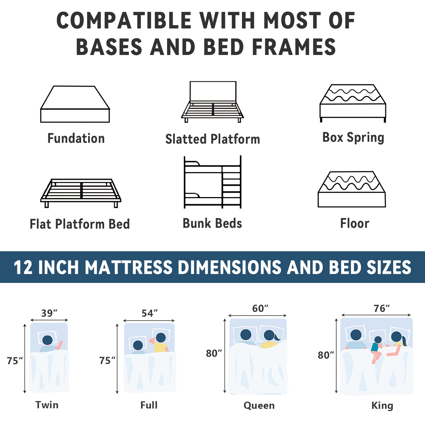 12 Inch Hybrid Mattress - Medium Firm Support with Memory Foam & Pocket Springs for Pressure Relief & Motion Isolation, CertiPUR-US Certified, Available in Twin, Full, Queen, King