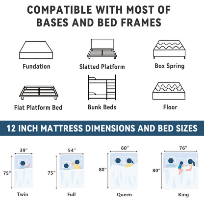 12 Inch Hybrid Mattress - Medium Firm Support with Memory Foam & Pocket Springs for Pressure Relief & Motion Isolation, CertiPUR-US Certified, Available in Twin, Full, Queen, King