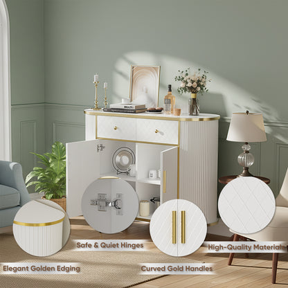 Save 50% - 43.3" Sideboard Buffet Cabinet with Drawers, Modern Coffee Bar Console Table with Storage, Gold Sealed Edge Accent for Living Room