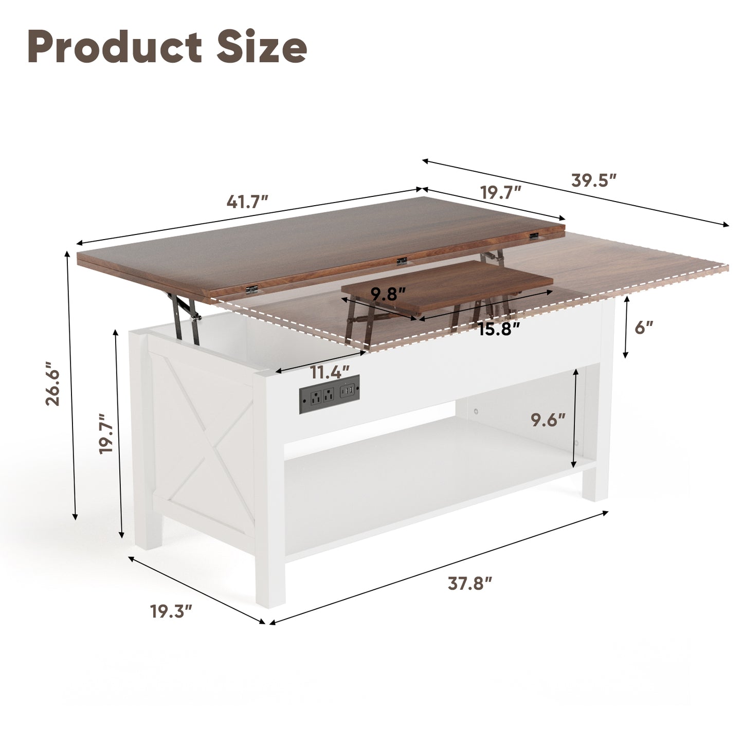 Save 50% - 4-in-1 Lift Top Coffee Table with LED Lights & Charging Station, White Center Table with Hidden Storage for Living Room & Office