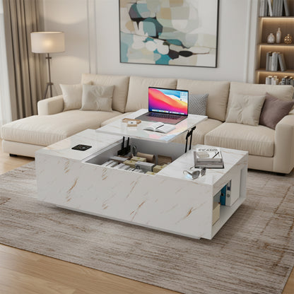 Save 50% - 47.2" LED Lift Top Coffee Table with Wireless Charging & Bluetooth Speaker – Smart Living Room Table with Drawers and Large Storage