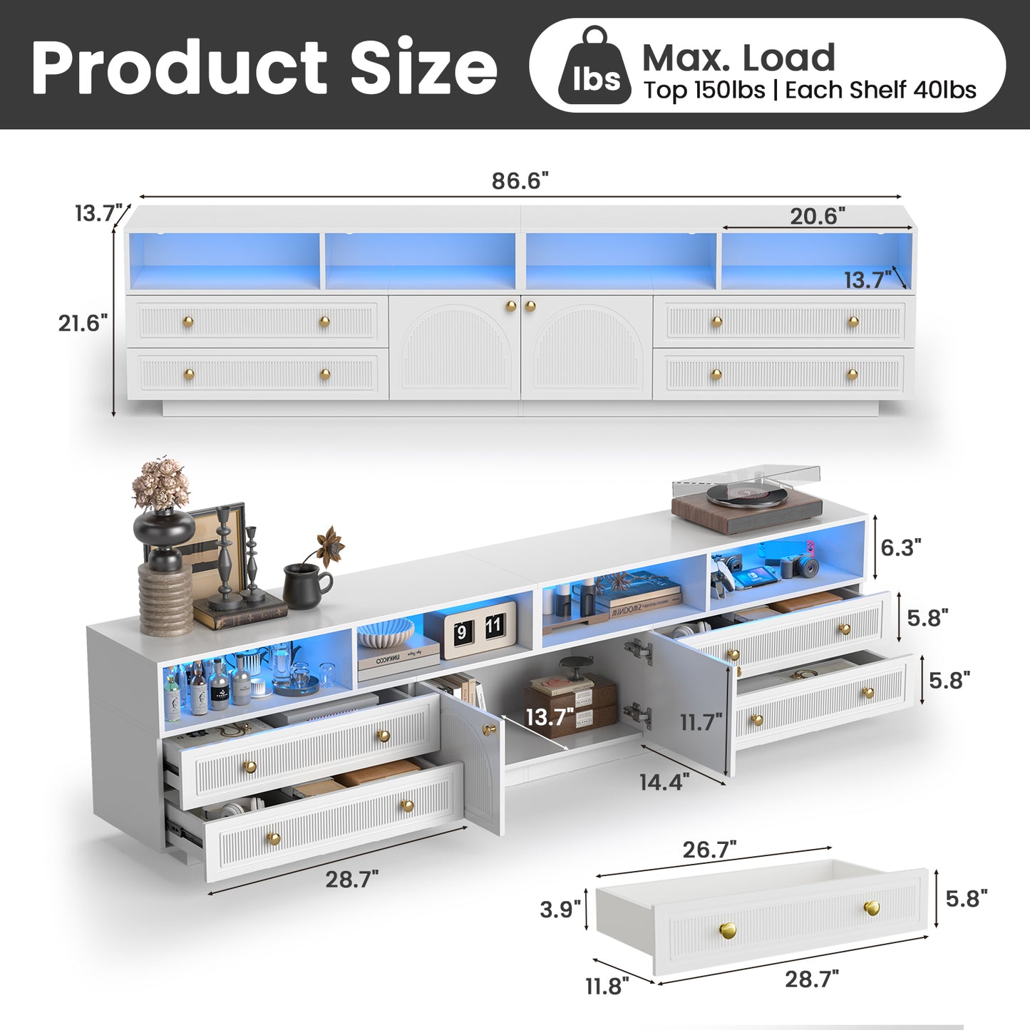 Save 50% - Belord High Gloss TV Stand w/ Storage, Fits 75" TV