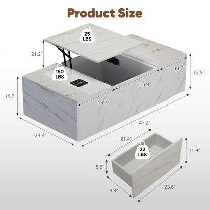 Save 50% - 47.2" LED Lift Top Coffee Table with Wireless Charging & Bluetooth Speaker – Smart Living Room Table with Drawers and Large Storage