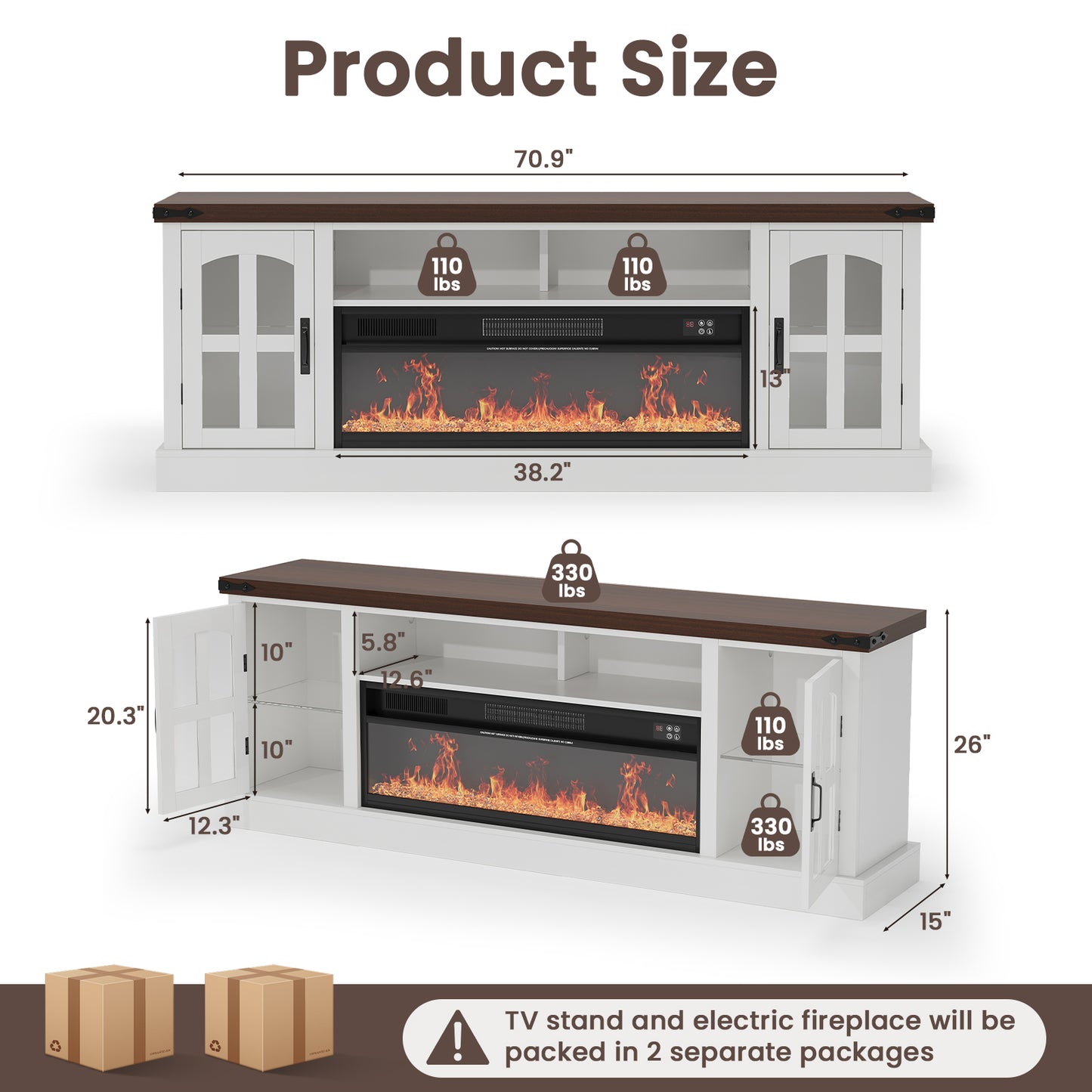 Save 50% - Belord 70.9-Inch Electric Fireplace TV Stand for TVs up to 80 Inches, Wooden Media Console with 1500W 38.2-Inch Fireplace