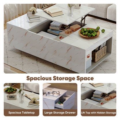 Save 50% - 47.2" LED Lift Top Coffee Table with Wireless Charging & Bluetooth Speaker – Smart Living Room Table with Drawers and Large Storage