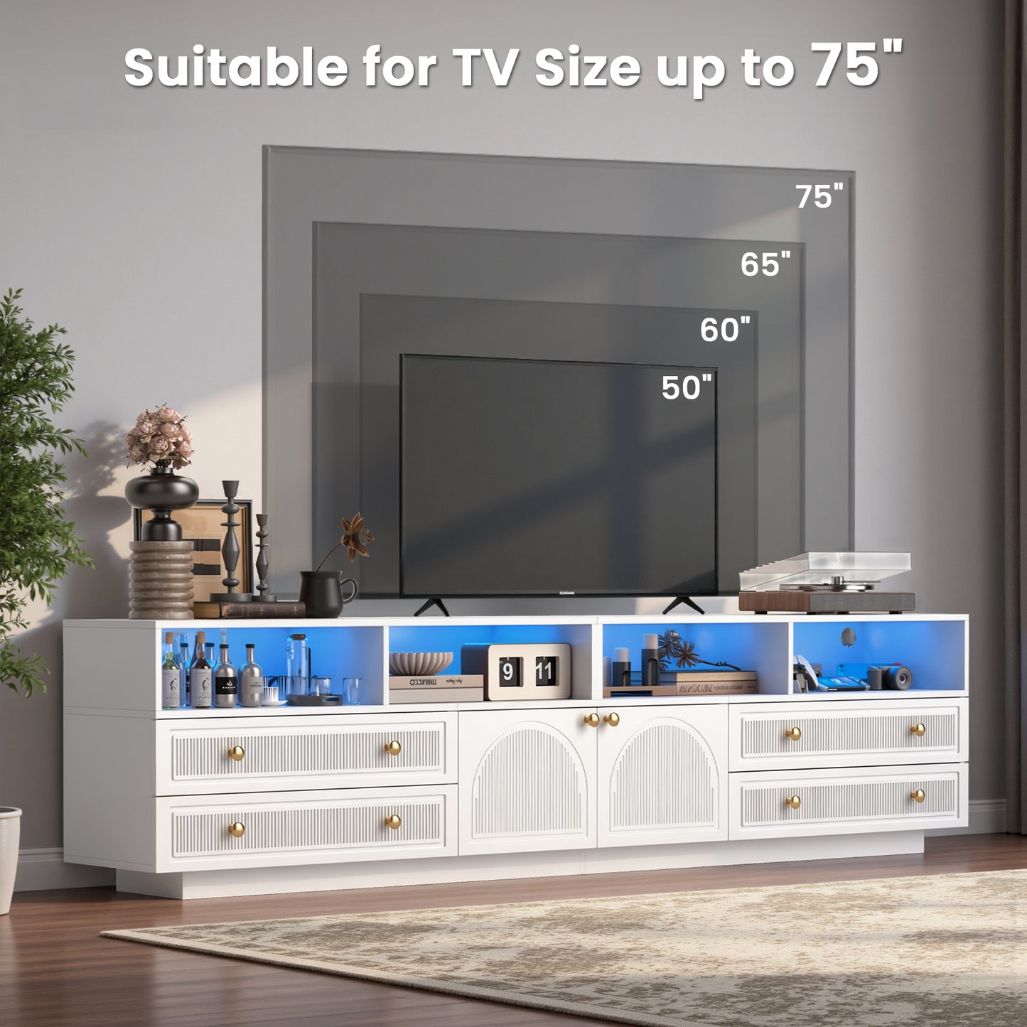 Save 50% - Belord High Gloss TV Stand w/ Storage, Fits 75" TV
