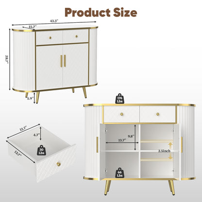 Save 50% - 43.3" Sideboard Buffet Cabinet with Drawers, Modern Coffee Bar Console Table with Storage, Gold Sealed Edge Accent for Living Room