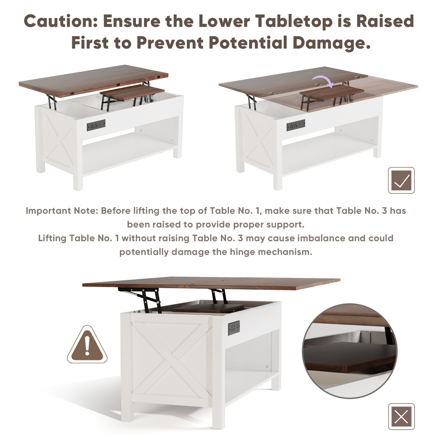 Save 50% - 4-in-1 Lift Top Coffee Table with LED Lights & Charging Station, White Center Table with Hidden Storage for Living Room & Office