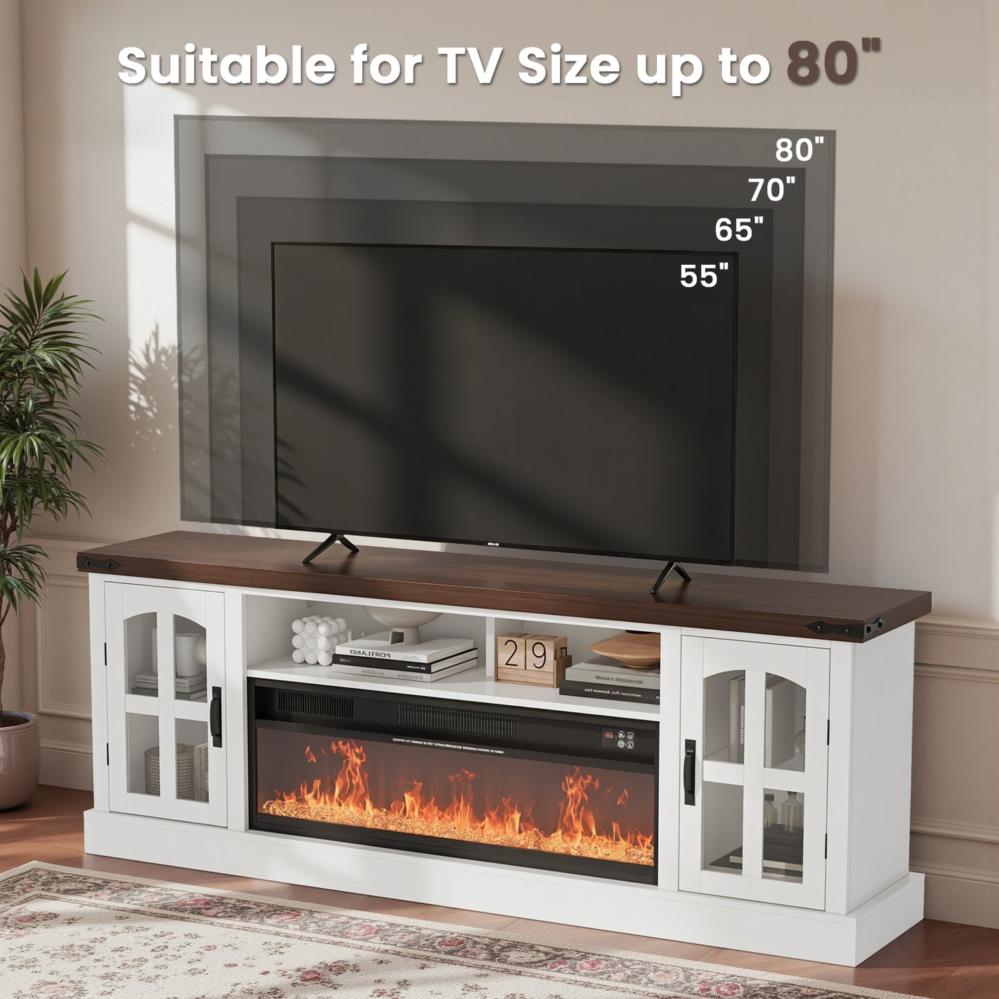 Save 50% - Belord 70.9-Inch Electric Fireplace TV Stand for TVs up to 80 Inches, Wooden Media Console with 1500W 38.2-Inch Fireplace