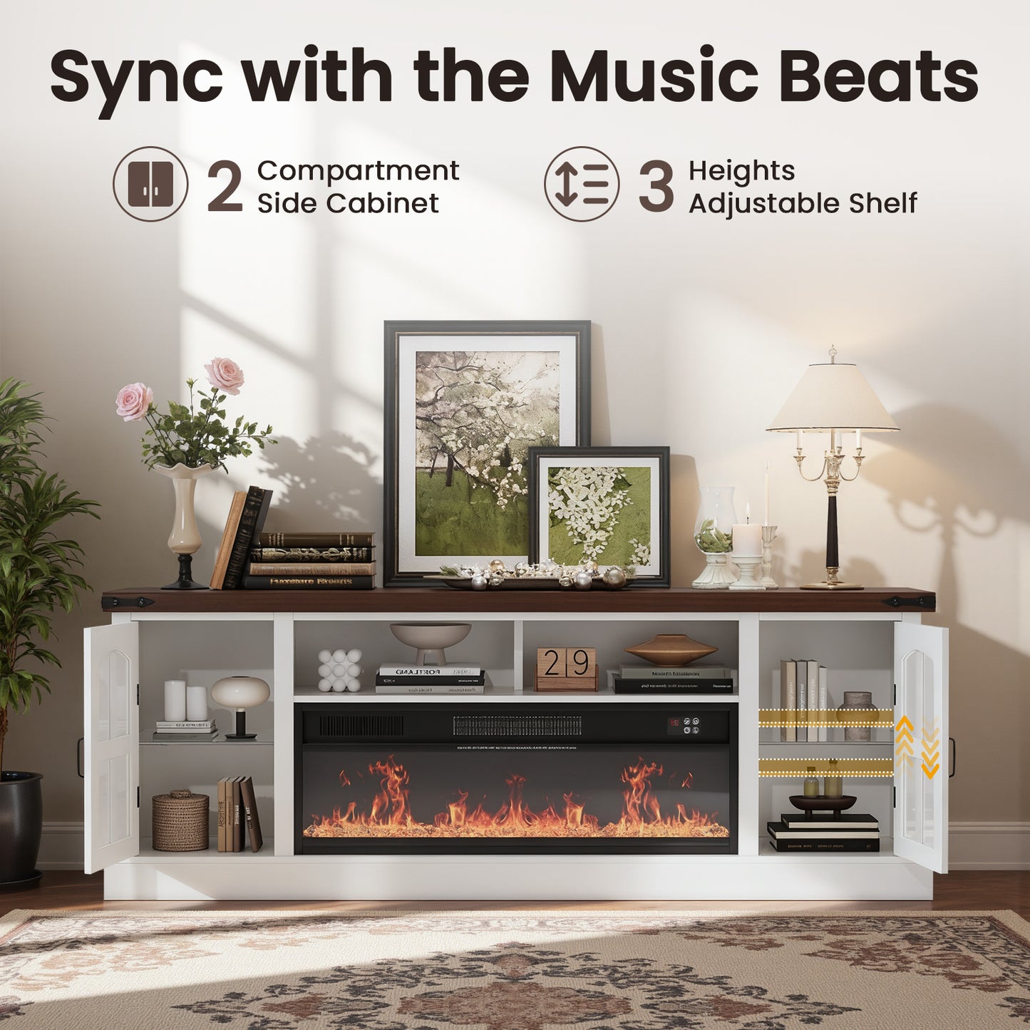 Save 50% - Belord 70.9-Inch Electric Fireplace TV Stand for TVs up to 80 Inches, Wooden Media Console with 1500W 38.2-Inch Fireplace