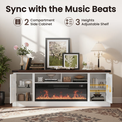 Save 50% - Belord 70.9-Inch Electric Fireplace TV Stand for TVs up to 80 Inches, Wooden Media Console with 1500W 38.2-Inch Fireplace