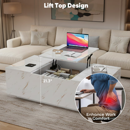 Save 50% - 47.2" LED Lift Top Coffee Table with Wireless Charging & Bluetooth Speaker – Smart Living Room Table with Drawers and Large Storage