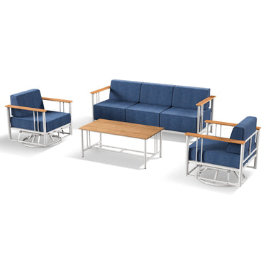 BINGLI Premium 4-Piece Patio Seating Set - 2 Swivel Chairs + Sofa & Coffee Table - 10 Inch Thick Cushions with Commercial-Grade Weather Resistance - Belord