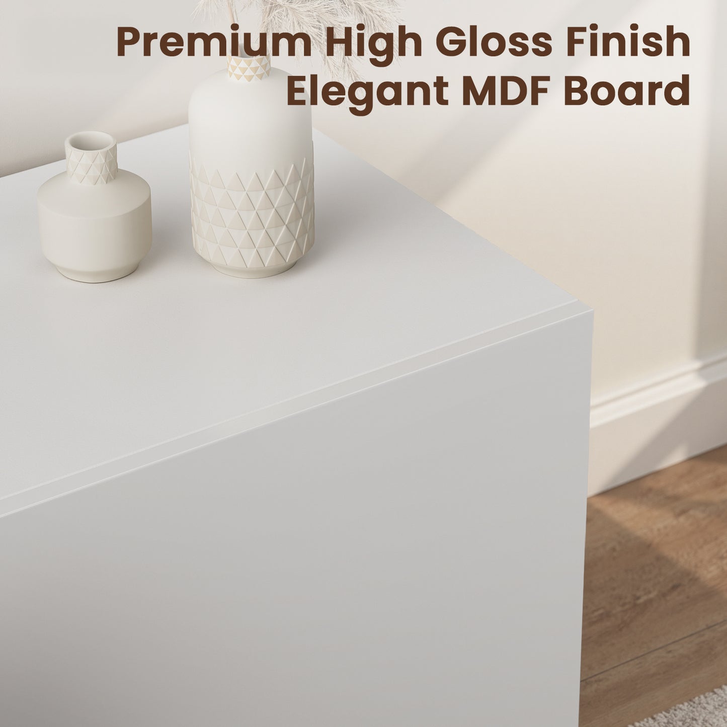 Save 50% - Modern TV Stand for 55-75 Inch TVs | Walnut & White Finish with Glass Shelves & Drawer