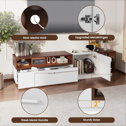 Save 50% - Modern Wooden LED TV Stand for TVs up to 80" with Storage Drawer and Open Shelves