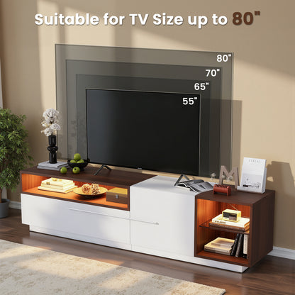 Save 50% - Modern Wooden LED TV Stand for TVs up to 80" with Storage Drawer and Open Shelves
