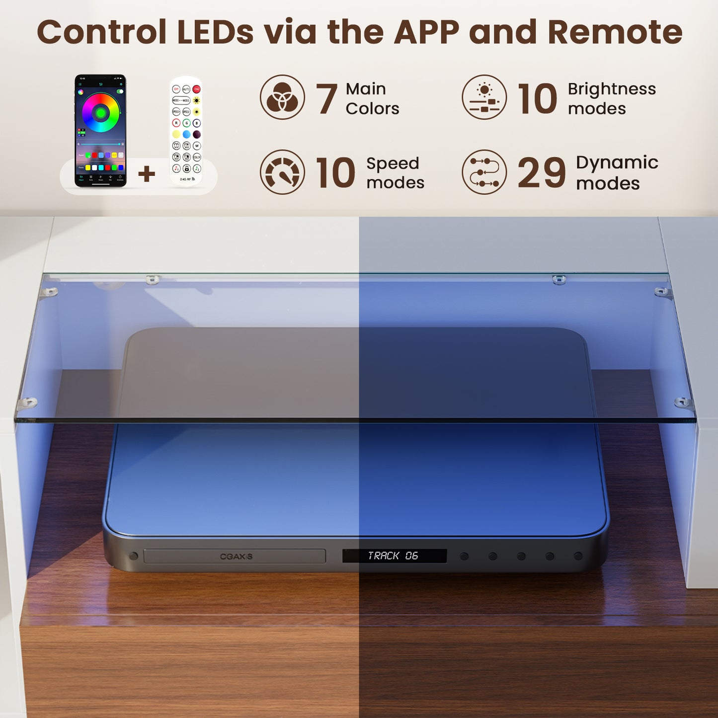 Save 50% - Modern TV Stand for 55-75 Inch TVs | Walnut & White Finish with Glass Shelves & Drawer