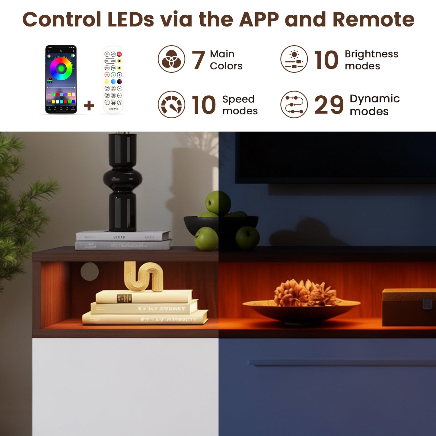 Save 50% - Modern Wooden LED TV Stand for TVs up to 80" with Storage Drawer and Open Shelves