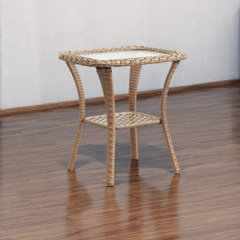 Save 50% - Outdoor PE Rattan Storage Side Table with Tempered Glass, NTC Series - Belord
