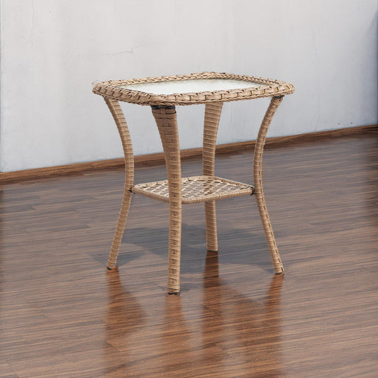 Save 50% - Outdoor PE Rattan Storage Side Table with Tempered Glass, NTC Series