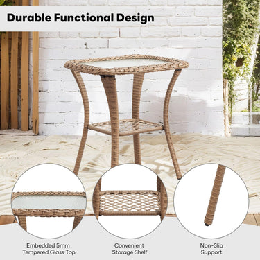 Save 50% - Outdoor PE Rattan Storage Side Table with Tempered Glass, NTC Series - Belord