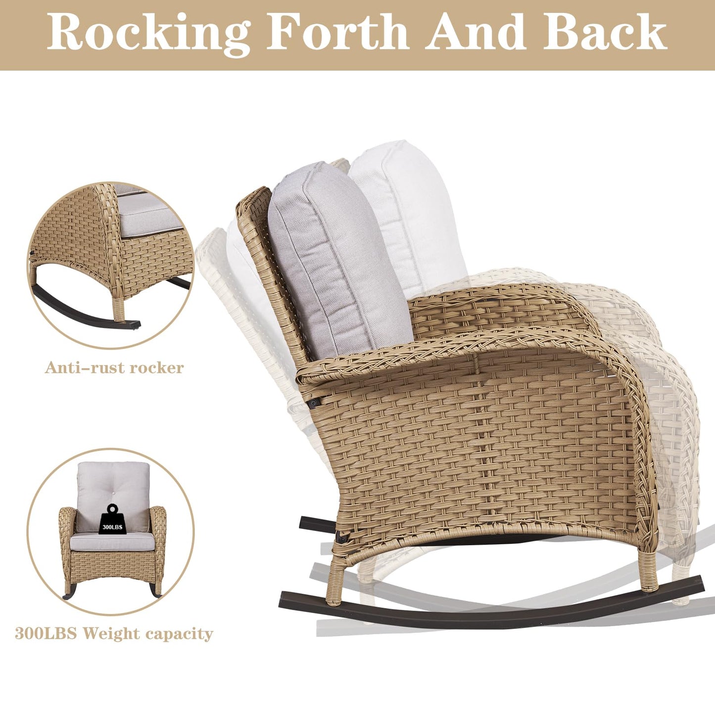 Wicker Rocking Chairs Set with Side Table, NDS Series