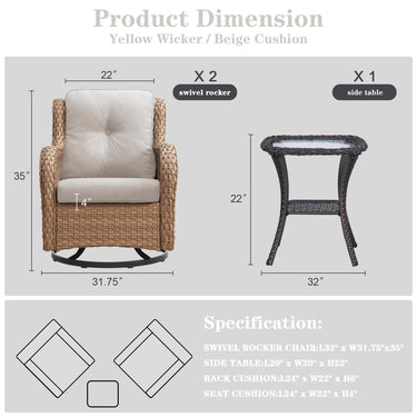 Save 60% - Swivel Glider Chairs Set with Side Table, NTC Series - Belord