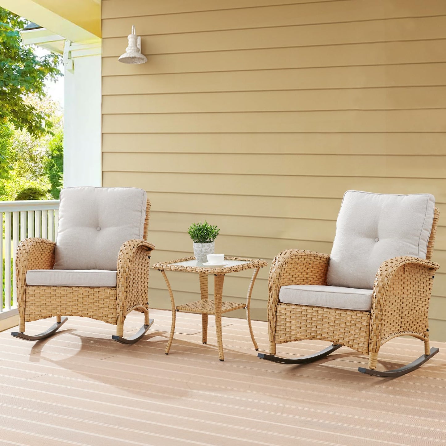 Wicker Rocking Chairs Set with Side Table, NDS Series