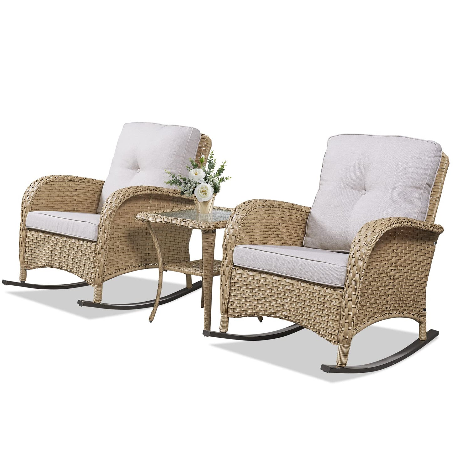 Wicker Rocking Chairs Set with Side Table, NDS Series