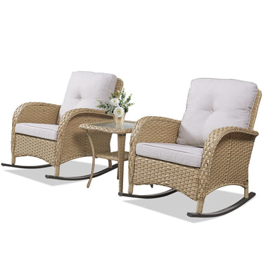 Wicker Rocking Chairs Set with Side Table, NDS Series - Belord