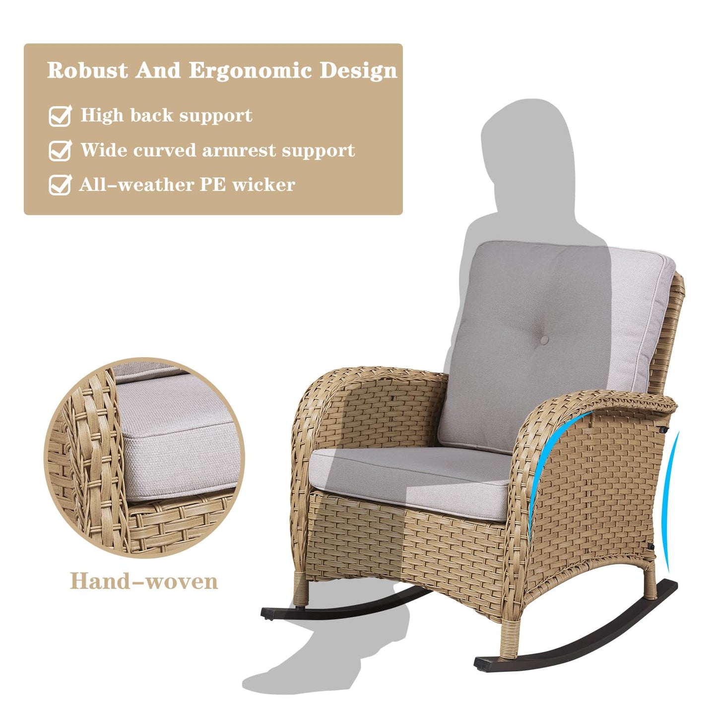 Wicker Rocking Chairs Set with Side Table, NDS Series
