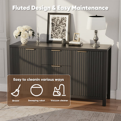 Save 50% - Fluted Sideboard Buffet Cabinet with Storage, 2 Doors & 3 Drawers, Adjustable Shelf Accent Credenza for Living Room or Entryway
