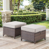 Beige 2-piece outdoor patio conversation set with square 23-inch ottomans from Belord DAR Series.