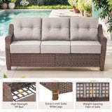 Belord outdoor wicker 3-seat sofa from the OVOLO series with beige cushions, perfect for patio conversation sets.