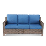 Blue 3-seat outdoor patio sofa with thick cushions from Belord's DAR Series, perfect for comfortable outdoor conversation.