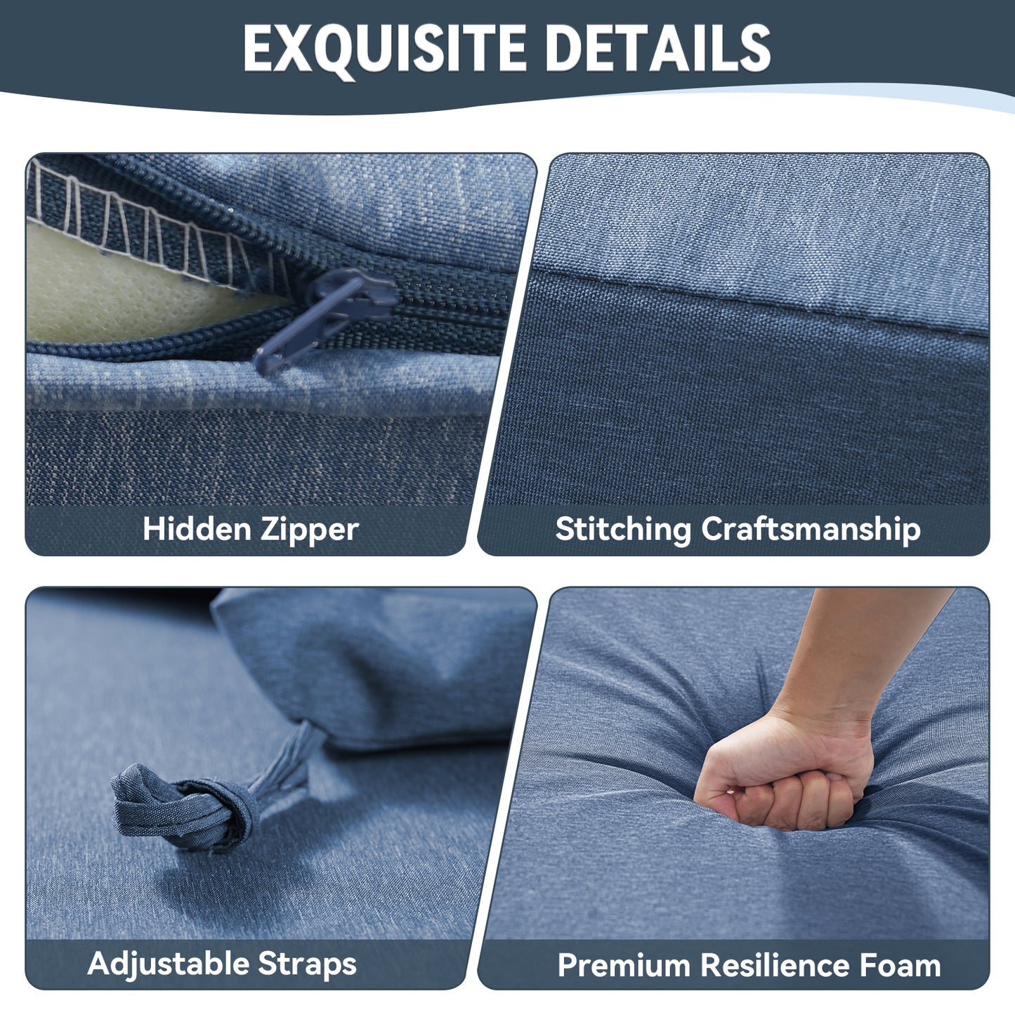 Belord Outdoor Chaise Lounge Cushions 2-Pack, 72 × 22 × 3.5 Inch Patio Lounger Cushions with Removable Covers, 28D High-Density Foam, Waterproof Poolside Cushions