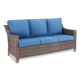 Blue Belord 3-Seat outdoor patio sofa with thick cushions from the DAR Series, perfect for comfortable outdoor conversation.