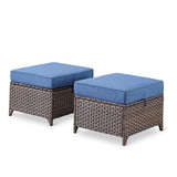 Blue 2-piece outdoor patio ottoman set by Belord, square 23-inch square design from the DAR Series, ideal for outdoor conversation areas.