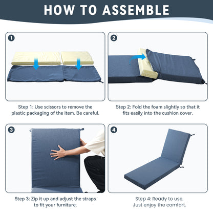 Belord Patio Chaise Lounge Cushion, 72x22x3.5 Inch Outdoor Lounge Chair Pad with Removable Cover, Waterproof, 28D Foam