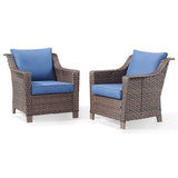 Belord 2-piece outdoor patio chair set with blue cushions, ideal for outdoor conversation and relaxation.
