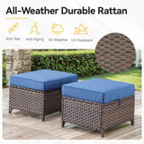 Blue 2-piece outdoor patio conversation set with 23-inch square ottomans from Belord DAR Series, perfect for outdoor lounging.