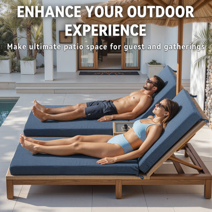 Belord Outdoor Chaise Lounge Cushions, Set of 3 – 72"x22"x3.5" Removable Cover, 28D High-Density Waterproof Patio Lounger Pads for Poolside