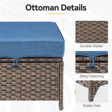 Blue Belord 2-piece outdoor ottoman set with 23-inch square patio conversation furniture in the DAR Series.