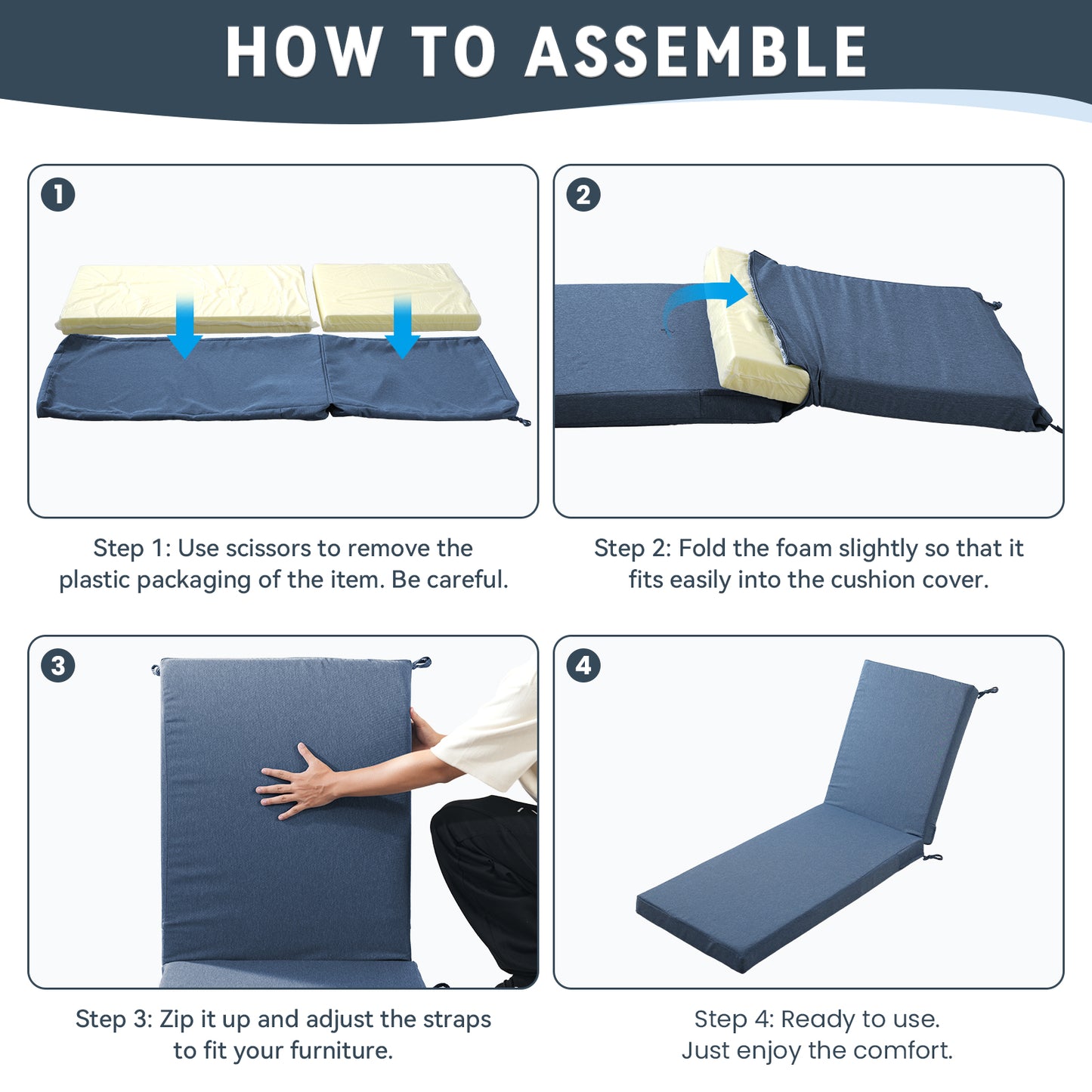 Belord Outdoor Chaise Lounge Cushions, Set of 4 – 72"x22"x3.5" Patio Lounger Pads, 28D High-Density Sponge, Waterproof, Removable Covers for Outdoor Relaxation