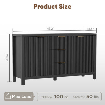 Save 50% - Fluted Sideboard Buffet Cabinet with Storage, 2 Doors & 3 Drawers, Adjustable Shelf Accent Credenza for Living Room or Entryway