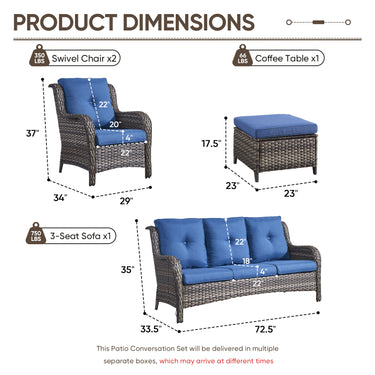 5 Piece Wicker Patio Chairs Set with 3-Seater Sofa & Ottoman, NTC Series
