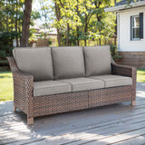 Gray 3-seat outdoor patio sofa from Belord's DAR Series with thick cushions, perfect for outdoor conversation and relaxation.